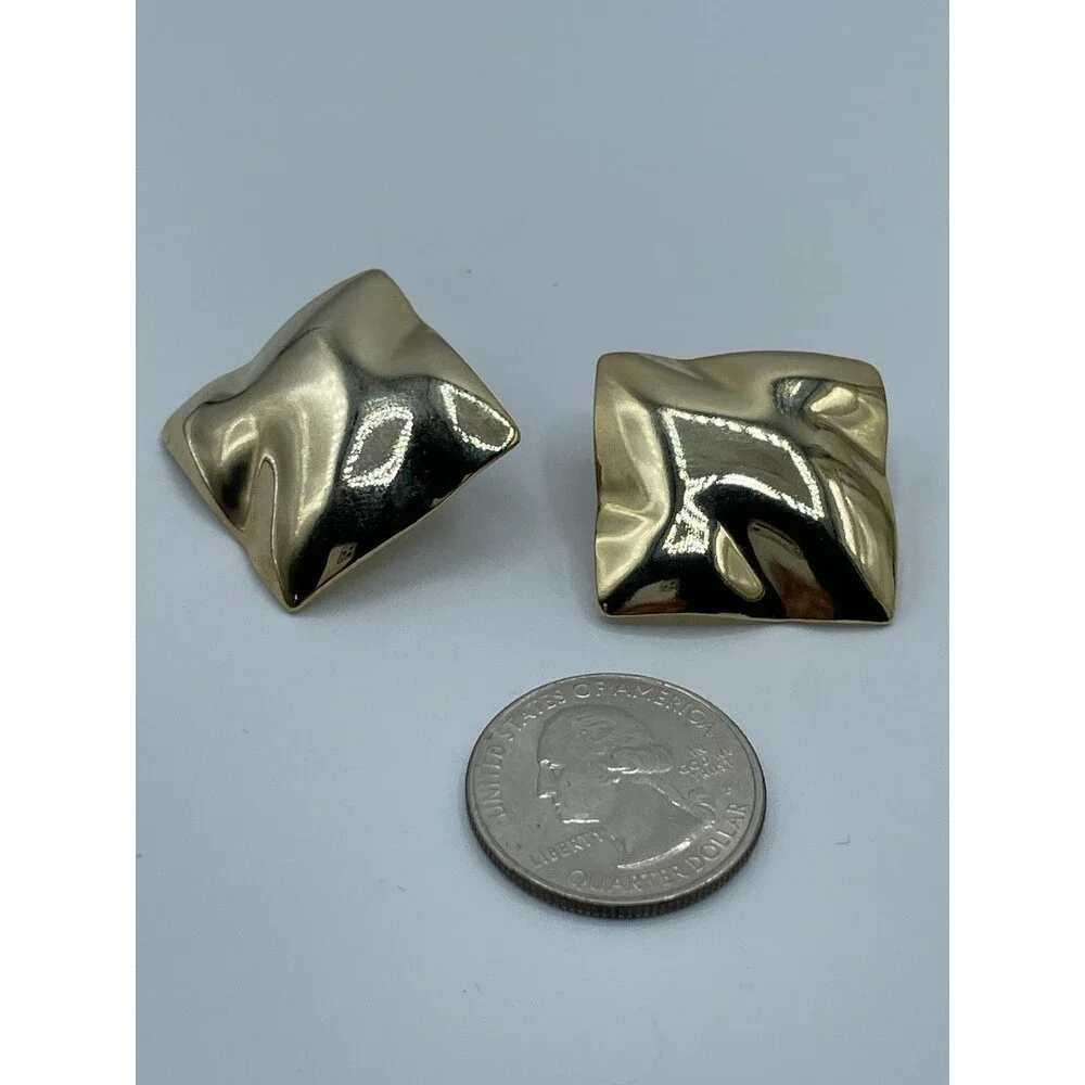 Vintage Bijoux Terner Gold Tone Abstract Square Stud Post Setting Earrings Bold